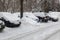 Cars in the snow parked in the winter