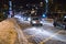 Cars on snowy road in Bucharest