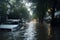 Cars Submerged in Hurricane Heavy Rains and Flooding Devastation. Generative AI