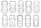 Cars top view thin line vector icons. Set of model car sedan, taxi and ambulance car in linear style illustration