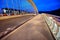 Cars and a Tram motion blurred as they cross The Troja Bridge, Prague, Czech Republic at night