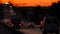 Cars traveling on overpass road in sunset light