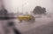 Cars traveling through a thunderstorm and traffic on Lake Shore Drive in Chicago, Illinois