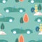 Cars, trees and hills in a seamless pattern design