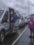 Cars and trucks waiting for ferry steamer at the wharf,northern ireland