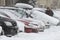 Cars under uncleaned snow during heavy snowfall in the city of Sofia, Bulgaria â€“ feb 26,2018.