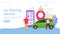 Carsharing service, vector illustration. Mobile application for rent car, share transport online at flat smartphone