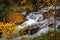 Carson creek tumbles over rocks and boulders in Pisgah Forest during autumn season