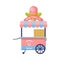 Cart as Outdoor Food Court or Food Vendor Selling Ice Cream Vector Illustration