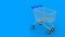 Cart. Empty market cart. Blue background. 3D rendering. Isolate market cart