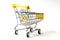 Cart for shopping yellow on a white background. Concept holiday shopping, sales, prices and discounts