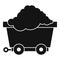 Cart on wheels with coal icon, simple style