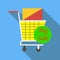 Cart on wheels with shopping on sale icon