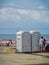 CARTAGENA, COLOMBIA - NOVEMBER 12, 2019: Beach portable bathroom around the city centre, which itself is a tourist