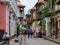 CARTAGENA, COLOMBIA - NOVEMBER 12, 2019: Street vendors in Unesco delared city centre, old town