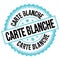CARTE BLANCHE text on blue-black round stamp sign
