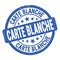 CARTE BLANCHE text written on blue round stamp sign