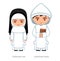Carthusian monk and nun. Catholics. Religious man and woman. Cartoon character.