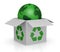 Carton box, recycling symbol and a earth globe