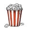 Carton bucket full popcorn. Vector black vintage engraving illustration