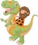 Carton caveman riding a dinosaur