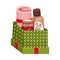 Carton Gift Box with Rolled Mat and Jar of Jam Vector Illustration