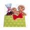 Carton Gift Package with Chocolate Sweets and Gingerbread Vector Illustration
