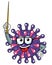 Carton mascot character virus or bacterium teaching teacher holding stick tutor tutorial isolated vector illustration