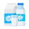 Carton pack, bottle and glass of fresh milk in flat cartoon styl