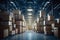 Cartons stacked in factory warehouse depicted in 3D rendering