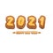 Cartoon 2021 Happy new year label or greeting card with colorful numbers and greeting text. Happy new year label or icon