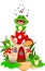 Cartoon 3 frogs singing on a mushroom
