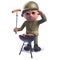 Cartoon 3d army soldier character cooking a barbecue bbq