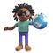 Cartoon 3d black African American man with dreadlocks holding a globe of the Earth, 3d illustration