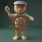 Cartoon 3d Egyptian mummy monster dressed as a nautical sailor hand steering at the helm, 3d illustration