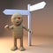 Cartoon 3d Egyptian mummy monster lost due to blank road sign, 3d illustration