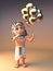 Cartoon 3d Egyptian Tutankhamun Cleopatra character with gold balloons, 3d illustration
