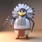 Cartoon 3d funny penguin native American Indian chief in feathered headdress holding a tradtitional axe, 3d illustration