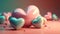 Cartoon 3d hearts illustration. Valentine day, happy love and Mother day background. Generative AI