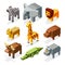 Cartoon 3D isometric african animals. Vector characters set