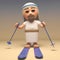 Cartoon 3d Jesus Christ character skiing on skis, 3d illustration