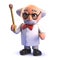 Cartoon 3d mad professor scientist character holding a match