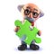 Cartoon 3d mad scientist character holding a piece of a jigsaw puzzle