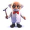 Cartoon 3d mad scientist geologist character holding an archaelogy hammer