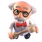 Cartoon 3d mad scientist physicist character holding a baseball bat and ball