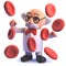 Cartoon 3d mad scientist professor surrounded by blood plasma cells