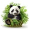 Cartoon 3d panda in bamboo jungle