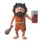 Cartoon 3d prehistoric caveman character drinking from a glass, 3d illustration