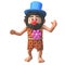 Cartoon 3d prehistoric caveman dressed as a clown with a red nose, 3d illustration