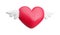 Cartoon 3d red heart with cute white angel wings. Vector Happy Valentine's Day icon. Realistic 3d render love heart